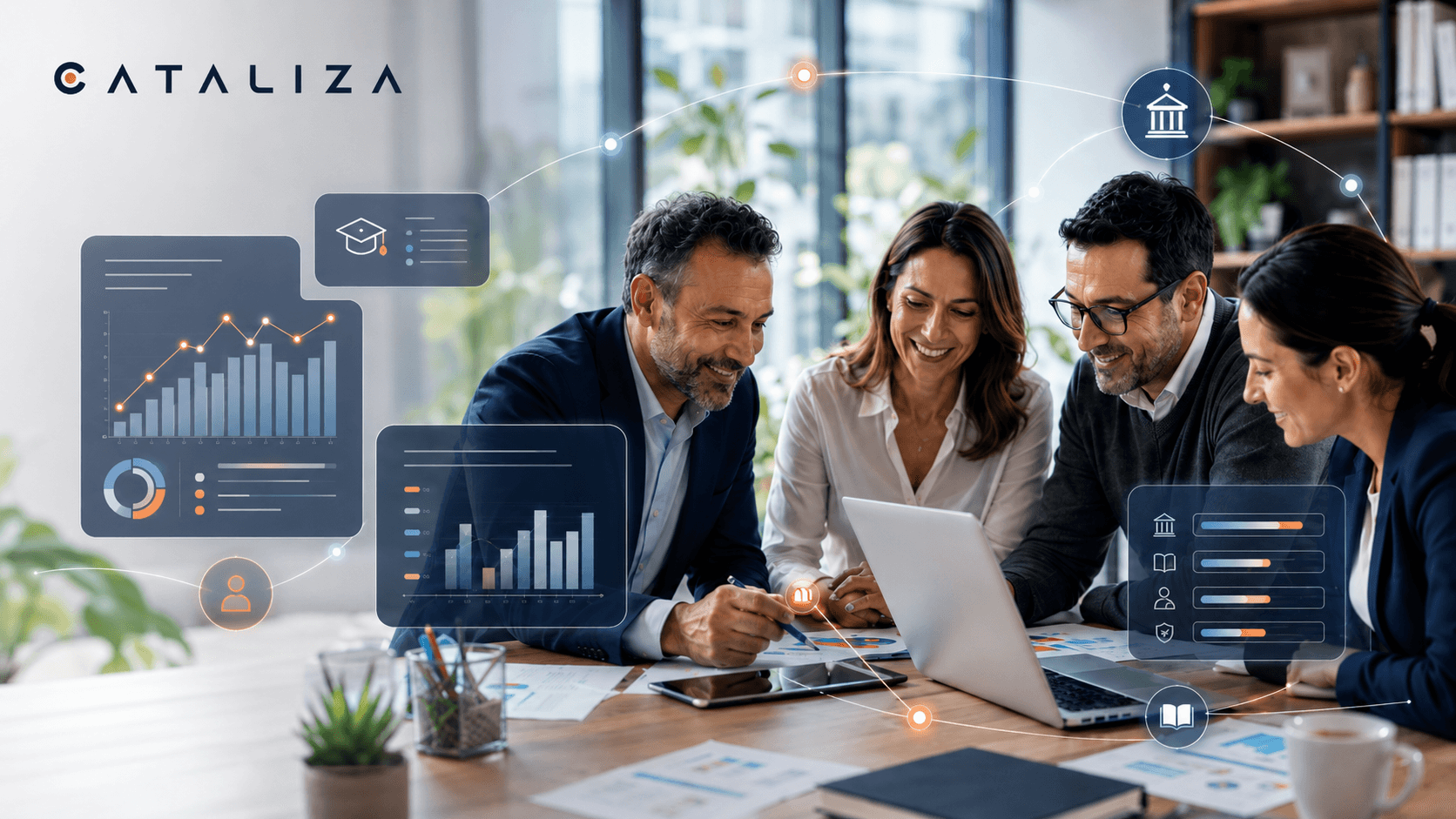 Representación conceptual de la experiencia del Portal CATALIZA para visualizar información académica y apoyar decisiones institucionales
